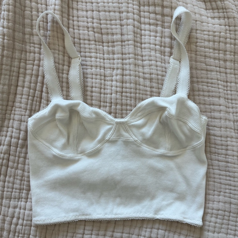 SKIMS Cotton Ribbed Picot Crop Top Size Small